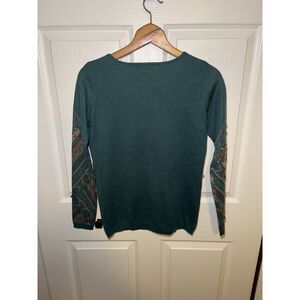 Forever 21 Contemporary Women’s Boho Aztec Sweater Small Teal Beaded Knit Top